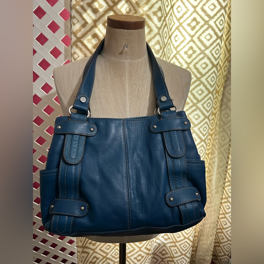 Tignanello Deep Blue Pebbled Leather Shoulder Bag